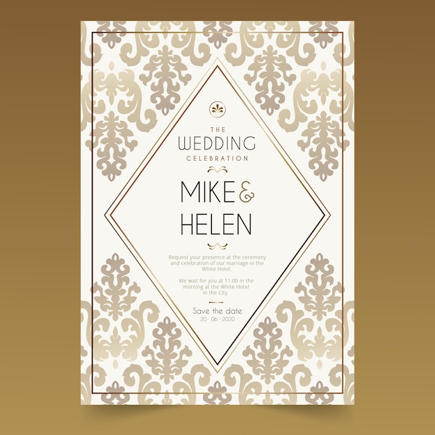 Lovely Damask Wedding Invitation Vector Templates for Free Download