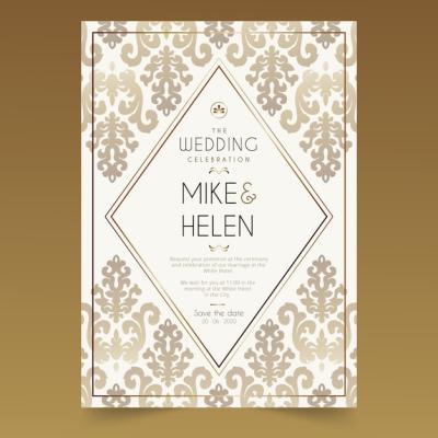 Lovely Damask Wedding Invitation Vector Templates for Free Download