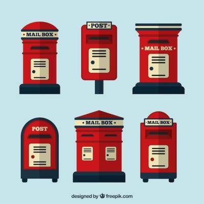 Collection of vintage mailboxes in flat design