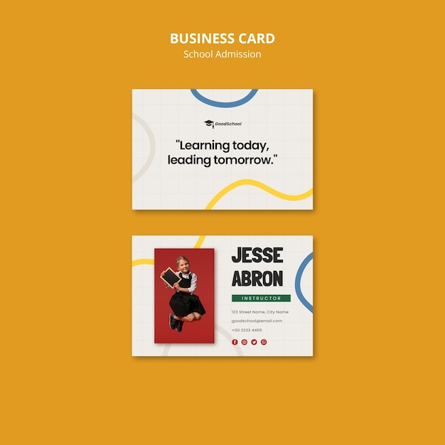 Flat Design School Admission Business Card Template