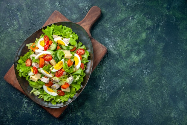 Above view of delicious salad with many fresh ingredients