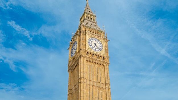 Elizabeth Tower in London downtown United Kingdom Partly cloudy sky on the background