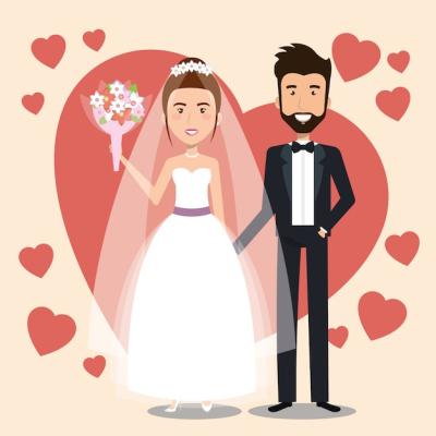 Just Married Couple with Hearts Avatars Characters