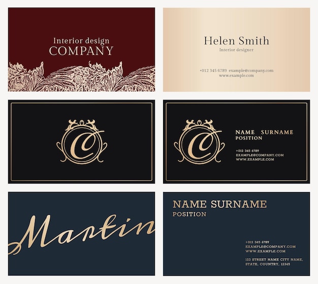 Luxury business card template psd set flat lay