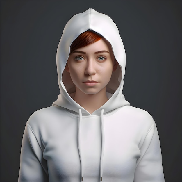 Portrait of a Young Woman in a White Hoodie 3D Rendering