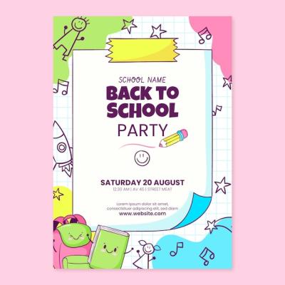 Hand Drawn Back to School Party Vertical Poster Template