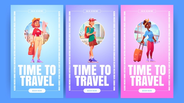 Time to Travel Banners with Tourists – Free Download