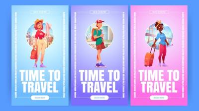 Time to Travel Banners with Tourists – Free Download