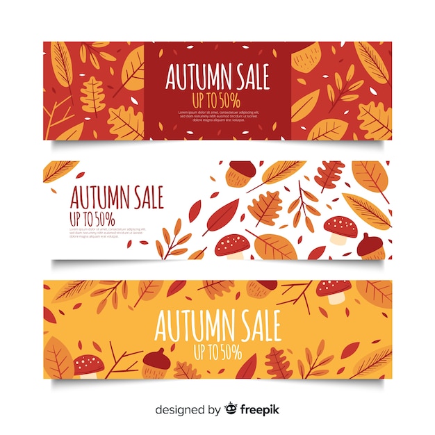 Hand drawn autumn sale banners template