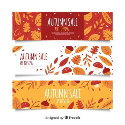 Hand drawn autumn sale banners template