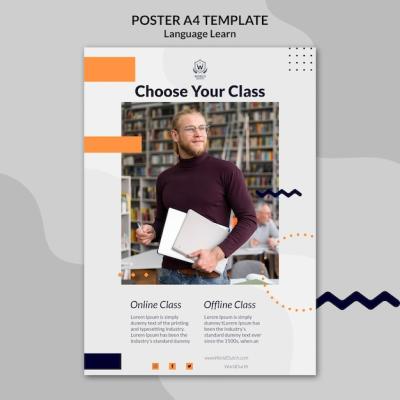 Dutch Language Learning Classes Vertical Poster Template with Dots Design