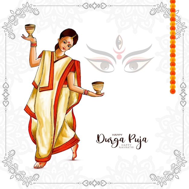 Happy Navratri and Durga Puja Festival Celebration Card Vector