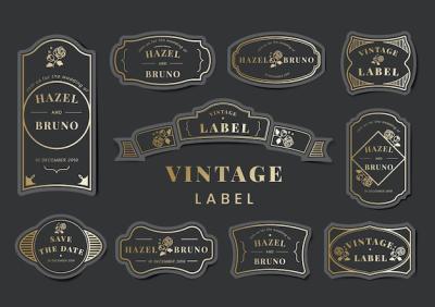 Vintage Wedding Invitation Label Vector Set