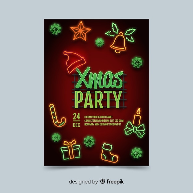 Christmas party neon elements flyer template