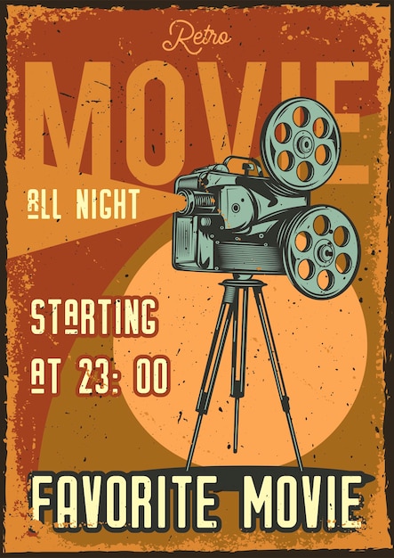 Vintage poster featuring an illustration of a projector