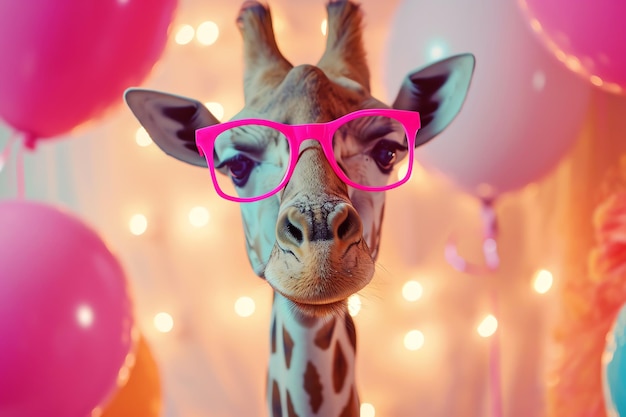 Portrait of giraffe at the party AI generated