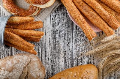 Turkish Bagel with Bread and Barley Top View on a Wooden Surface