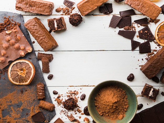 Variety of scattered sweets and chocolates