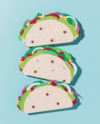 Top View Paper Tacos on Blue Background