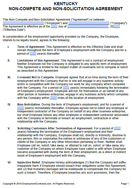 Kentucky NonCompete NonSolicitation Agreement PDF Word