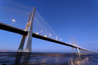 Famous Vasco da Gama Bridge in Lisbon by Night, Portugal