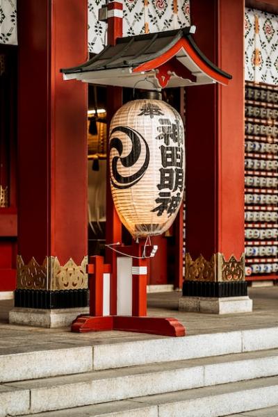 Lantern hanging at the entrance of Japanese temple