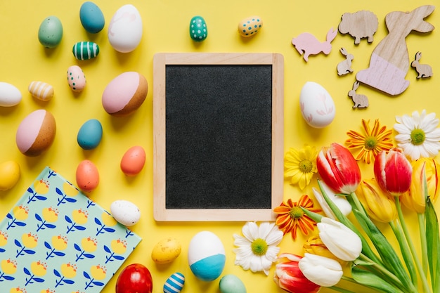 Composed Black Chalkboard with Easter Eggs