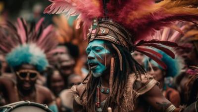 Multi colored parade of samba dancers in Brazil free stock photo download