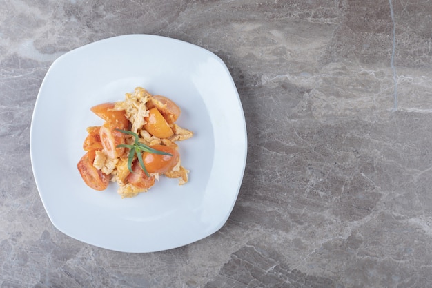 Scrambled Eggs with Tomatoes on White Plate Free Stock Photo