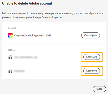 Delete your Adobe account and permanently remove your personal information