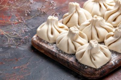 Close-up View of Khinkali on Cutting Board