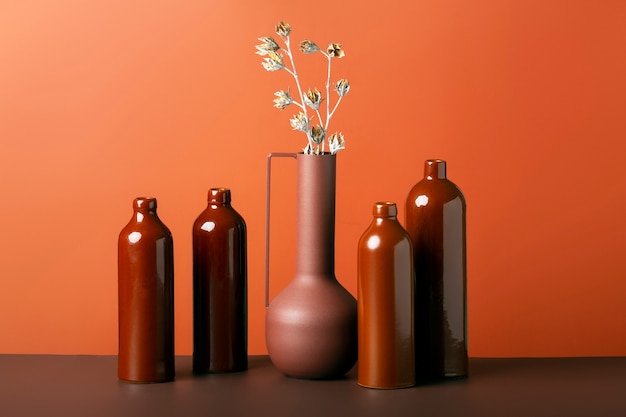 Shiny modern vases arrangement