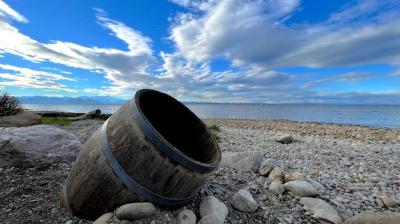 Closeup of an Empty Barrel on the Shore