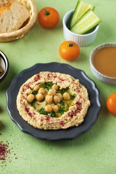 Delicious Hummus on Plate High Angle