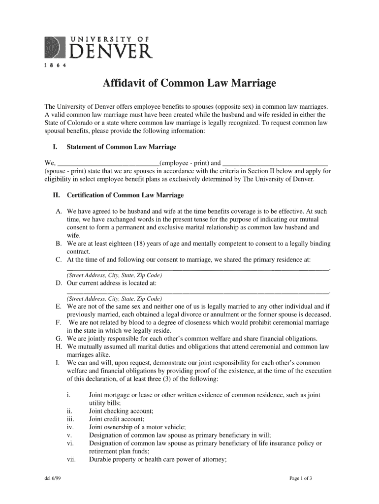 Colorado Common Law Affidavit Form 2020 Fill and Sign Printable 