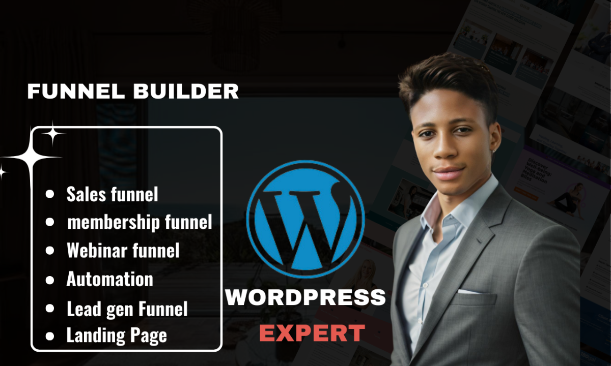 I will be an expert wordpress, wordpress landingpage on wordpress, funnel pro