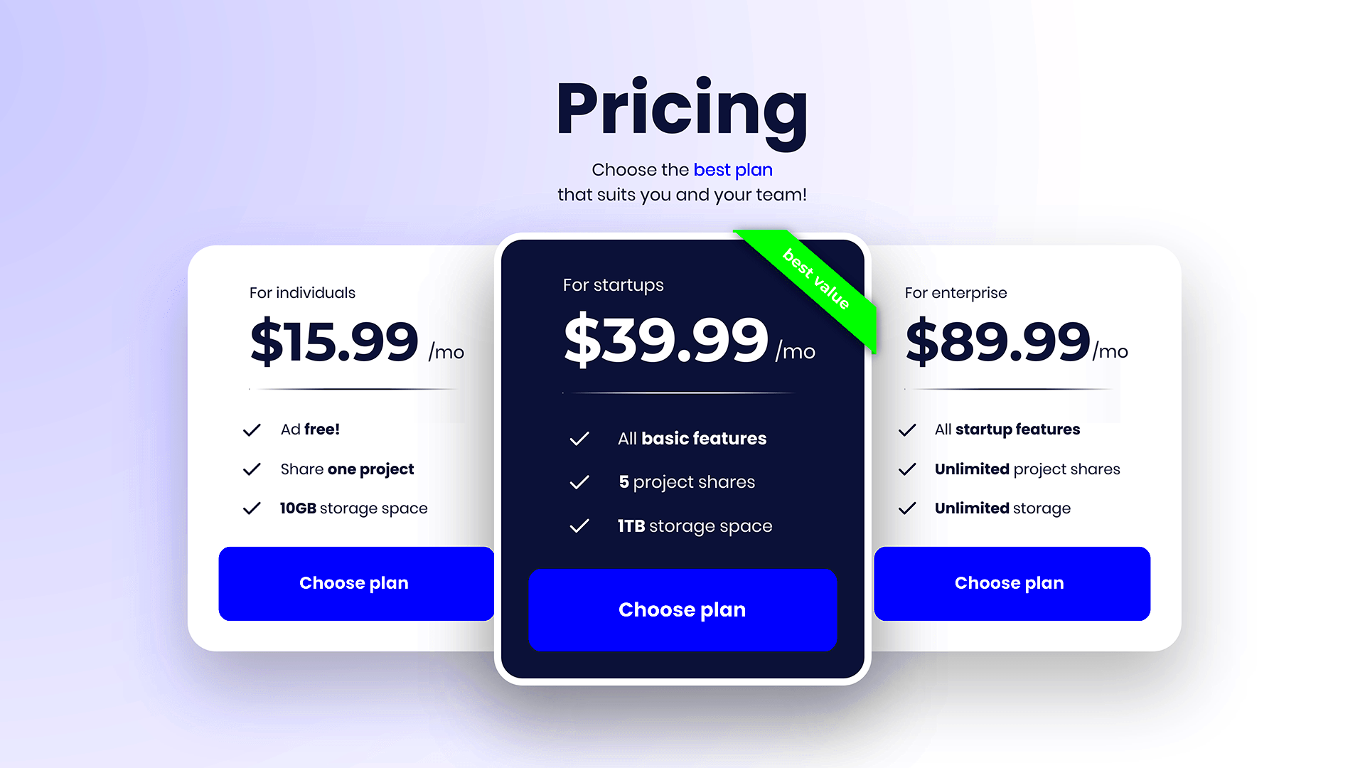 Pricing on Behance