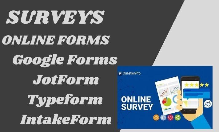 I will design and create online survey form, goggle form, Jotform, Typeform, intakeform