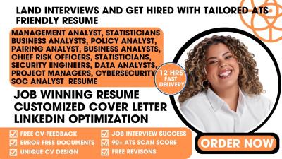 I will write management analyst, policy analyst, soc, and pairing analyst resume