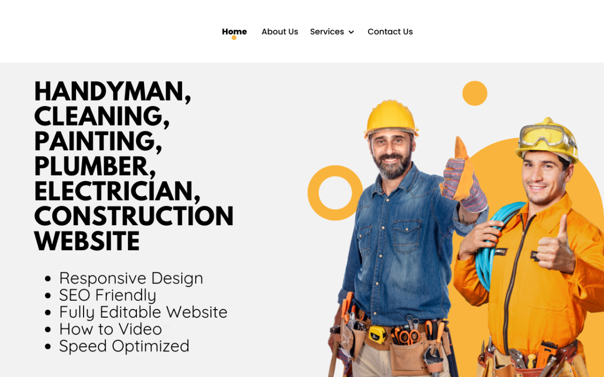 I will design handyman, cleaning, painting, plumber, electrician, construction website