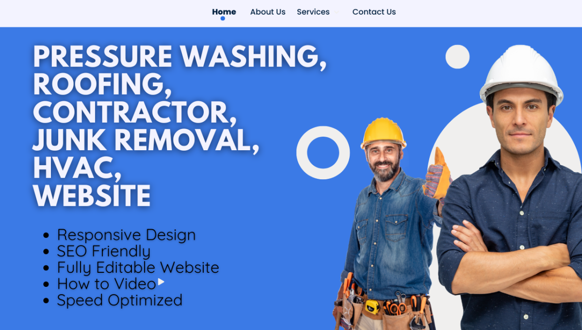 I will design pressure washing, roofing, contractor, junk removal, HVAC, website