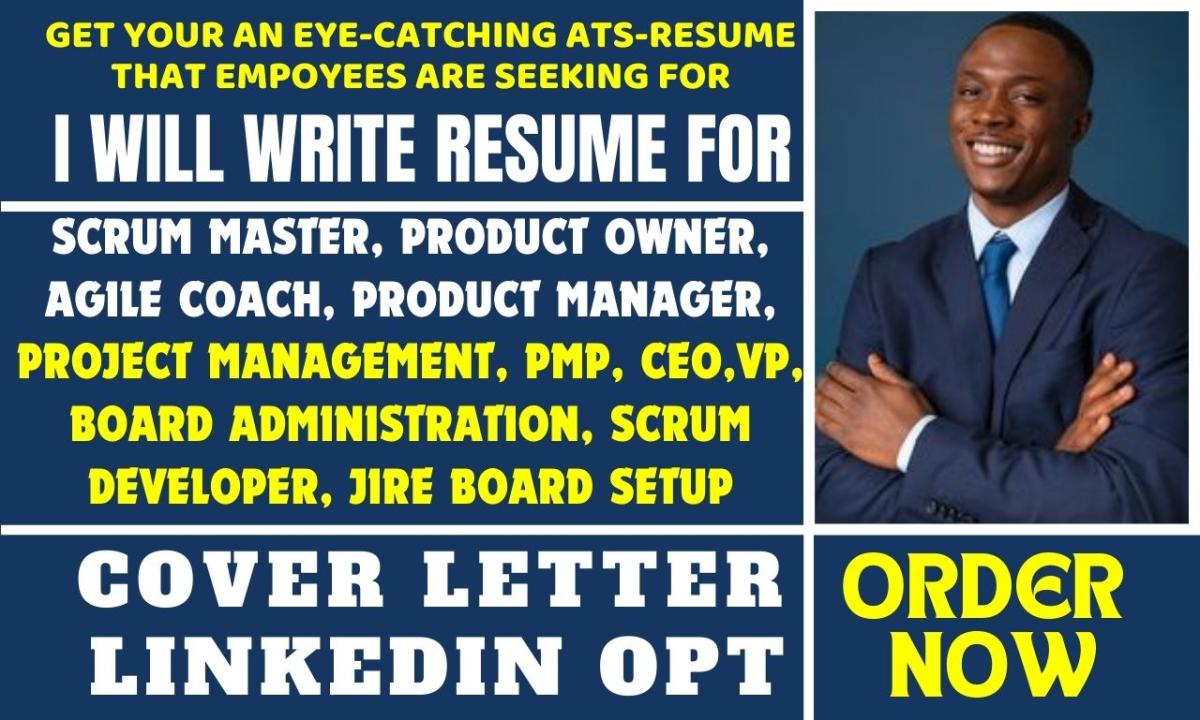 I will provide scrum master resume, project management, jira, asana, resume writing