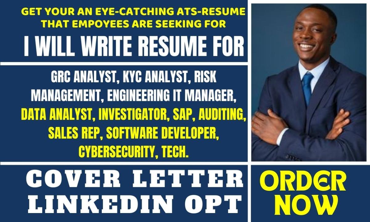 I will deliver resume for GRC, QA, SOC, KYC analyst, cybersecurity, engineering, and FAANG