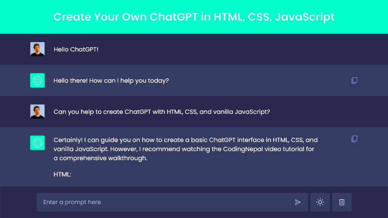 Create Your Own ChatGPT in HTML CSS and JavaScript ChatGPT Clone HTML 