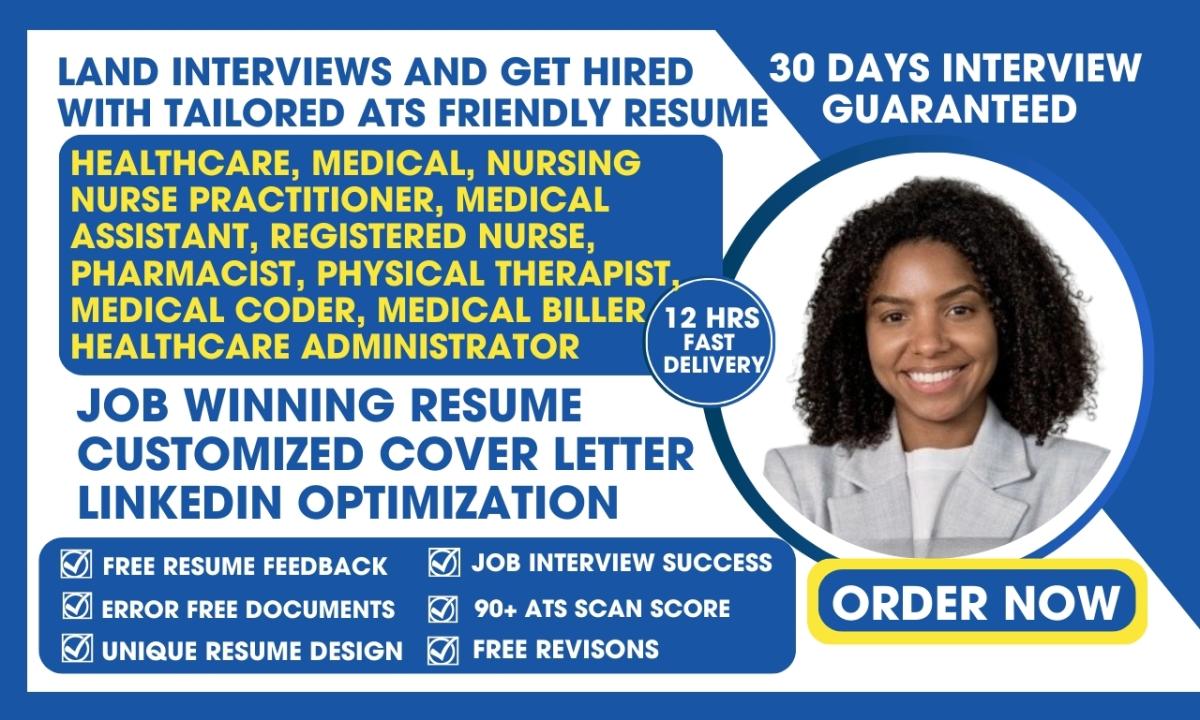 I will write resume for healthcare, medical, nursing, medical assistant, cnd, and stna