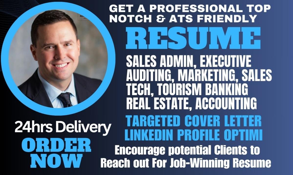 I will write resume for sales, marketing manager, travel agent, finance, realtor, sdr