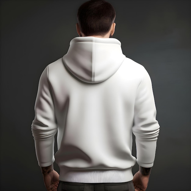 Man in White Hoodie on Dark Background Mockup for Design