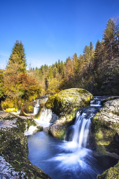 Small Mountain Waterfall on the Rocks in Ain, France