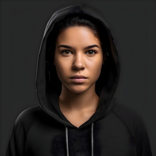 Beautiful Young Woman in Black Hoodie