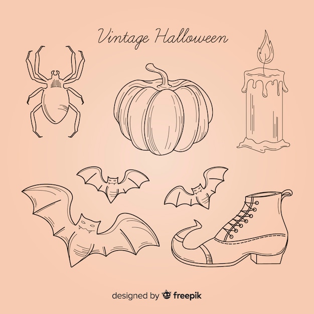 Halloween Elements Collection in Hand Drawn Style